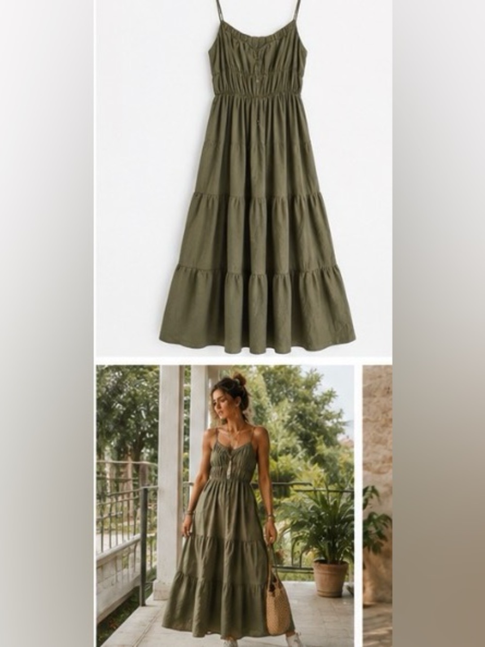 Primark NWT Olive Khaki Tiered Maxi Dress Size L